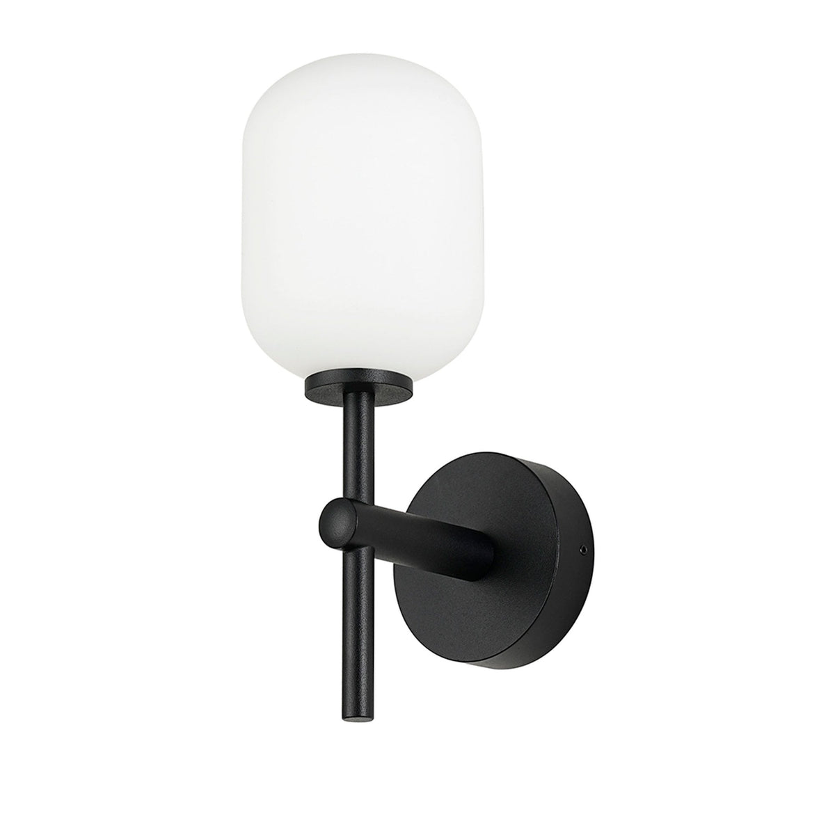 Tenterden Medium Arm IP44 Wall Light in Satin Black with Smooth Tubular Opal Glass Diffuser