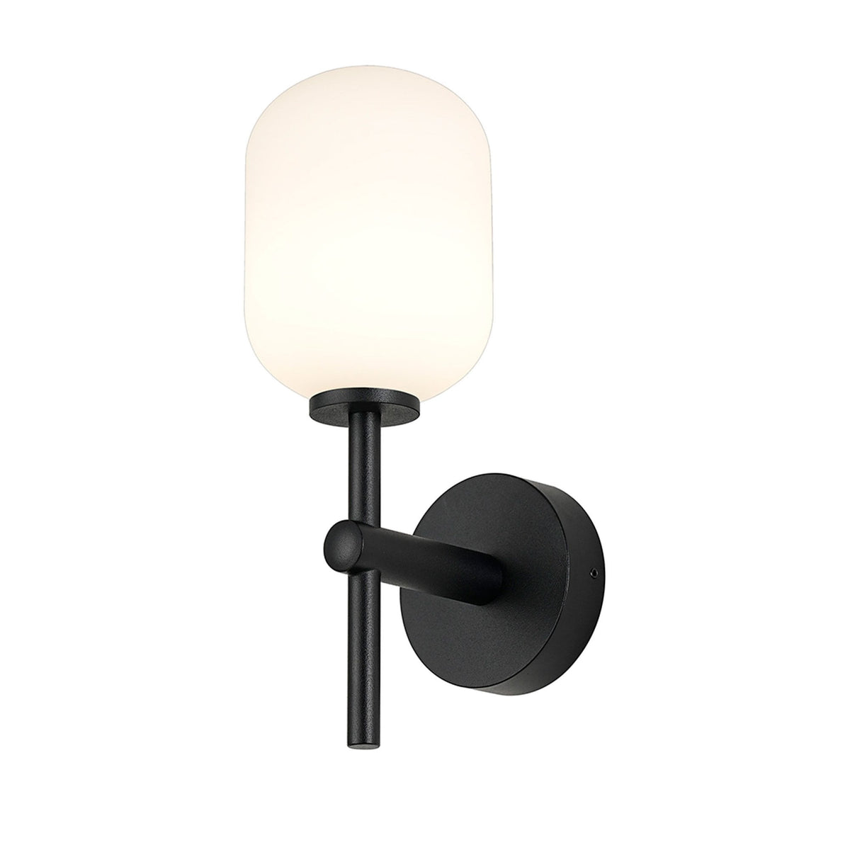 Tenterden Medium Arm IP44 Wall Light in Satin Black with Smooth Tubular Opal Glass Diffuser