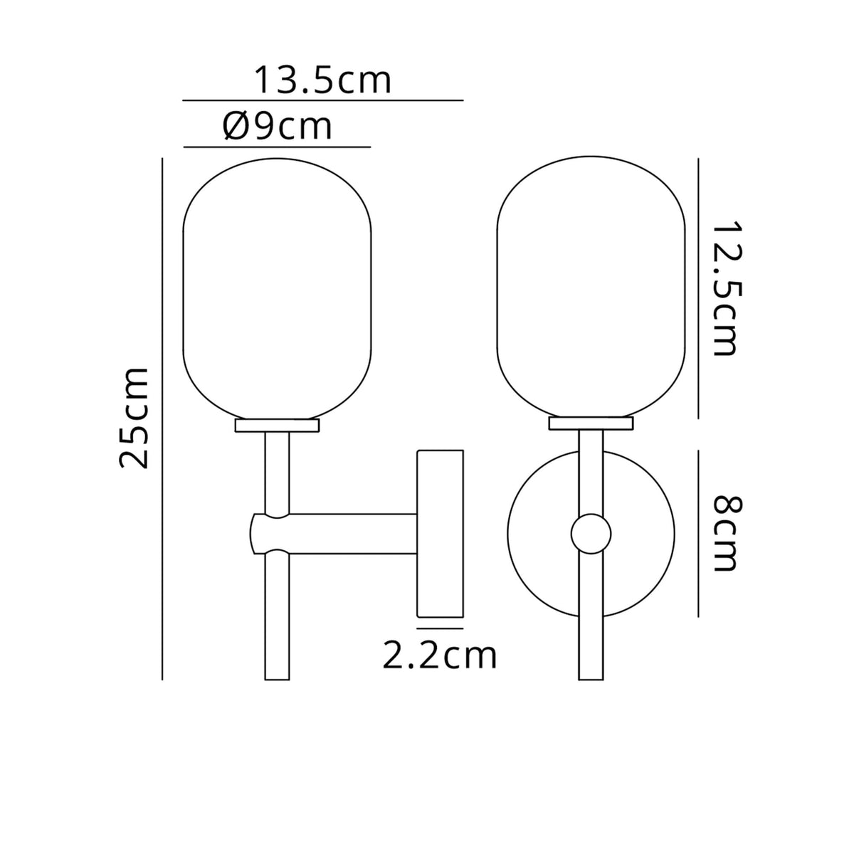Tenterden Medium Arm IP44 Wall Light in Satin Black with Smooth Tubular Opal Glass Diffuser