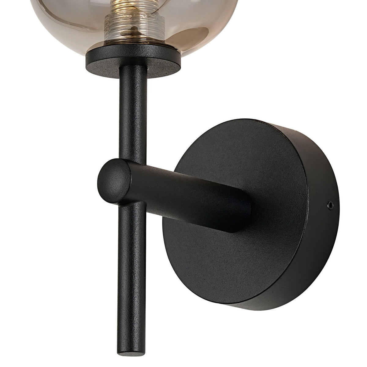 Tenterden Medium Arm IP44 Wall Light in Satin Black with Smooth Tubular Smoke Glass Diffuser