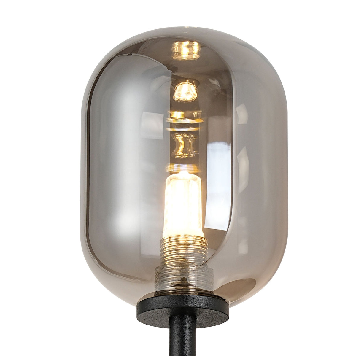 Tenterden Medium Arm IP44 Wall Light in Satin Black with Smooth Tubular Smoke Glass Diffuser