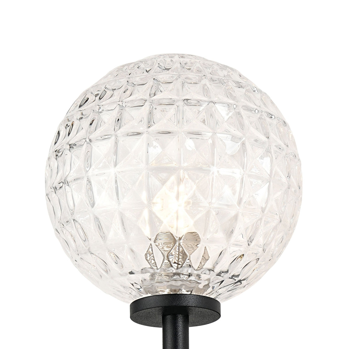 Tenterden Medium Arm IP44 Wall Light in Satin Black with Cross Pattern Round Clear Glass Diffuser
