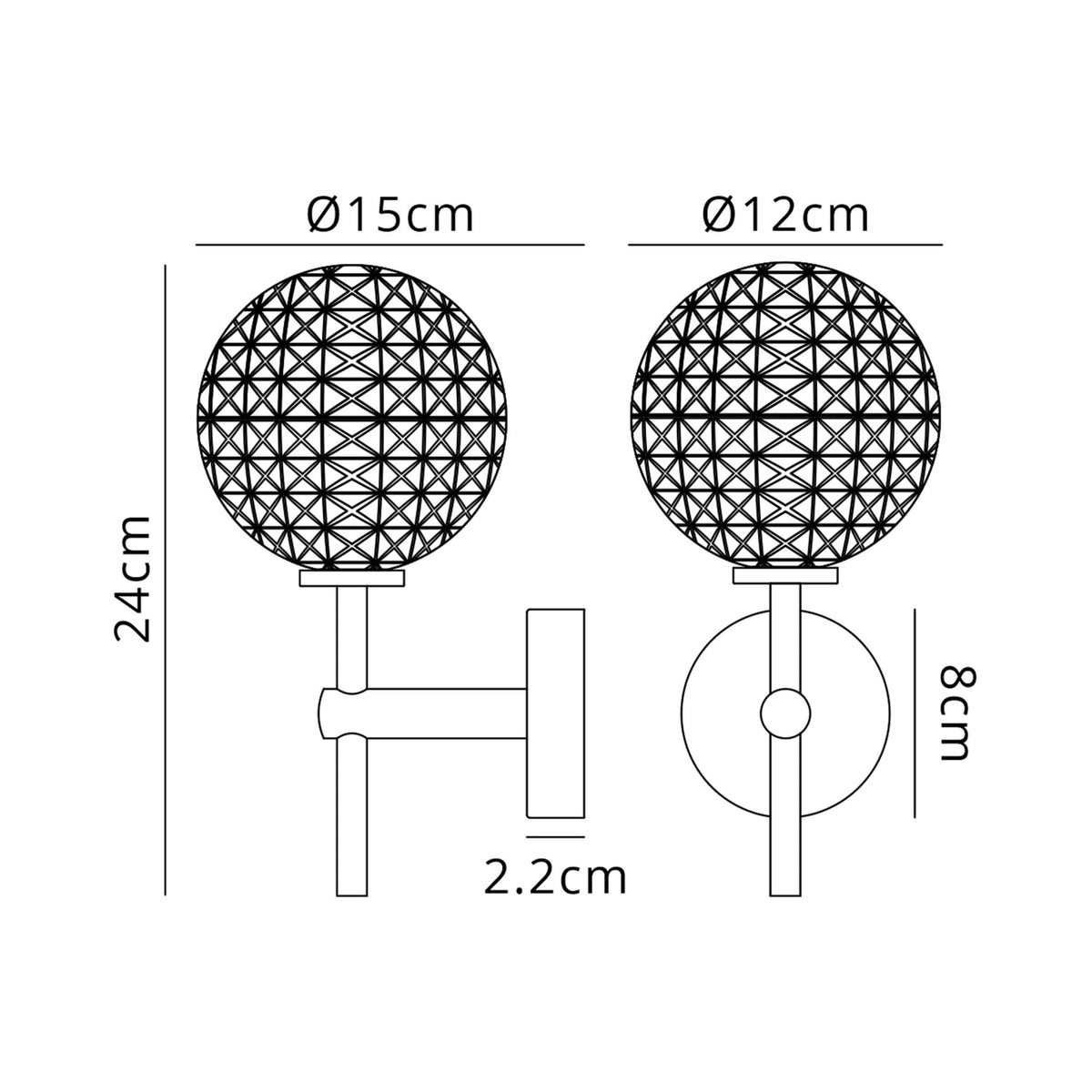 Tenterden Medium Arm IP44 Wall Light in Satin Black with Cross Pattern Round Clear Glass Diffuser