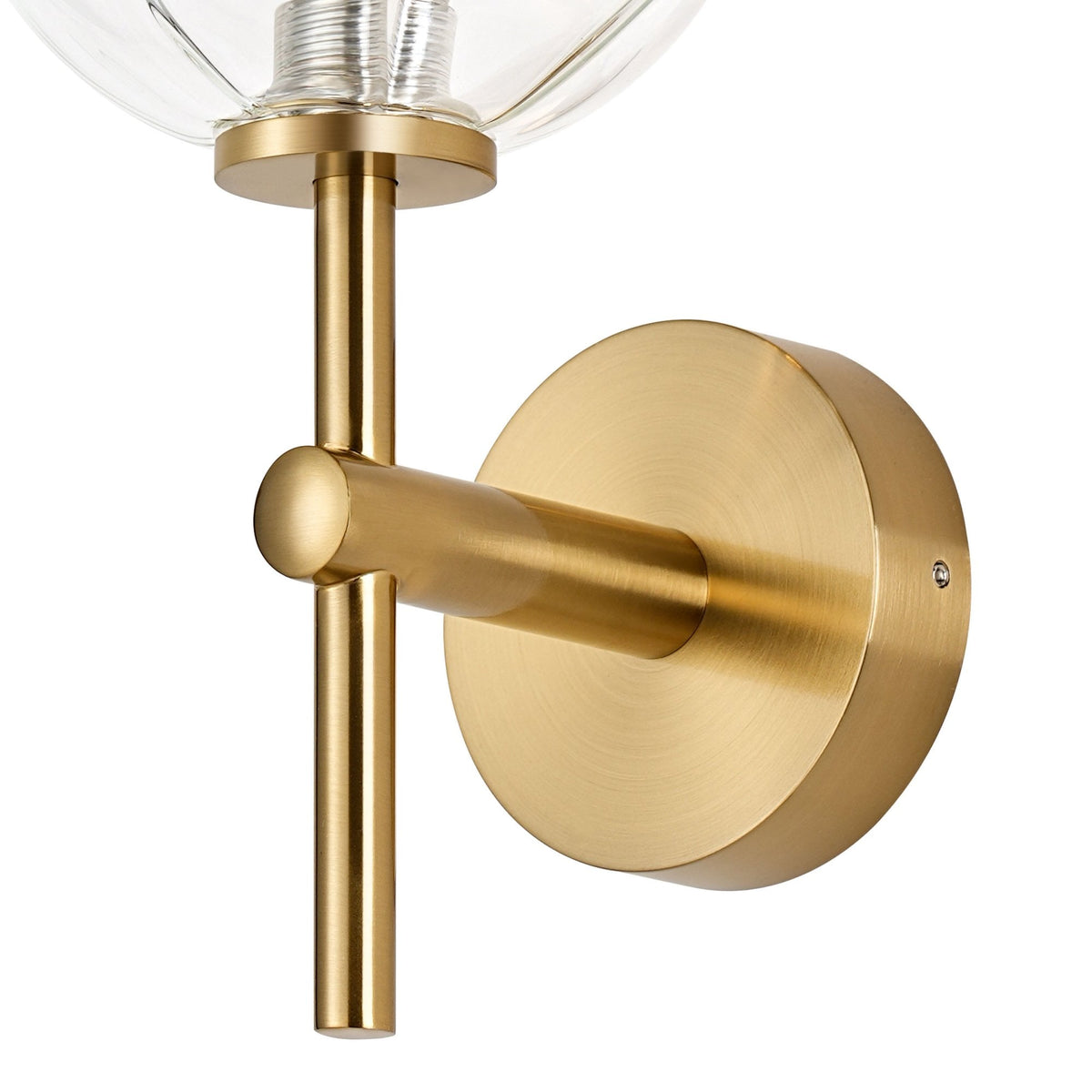 Tenterden Medium Arm IP44 Wall Light in Brass Gold with Waved Round Clear Glass Diffuser