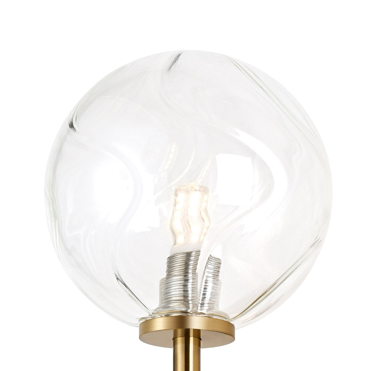 Tenterden Medium Arm IP44 Wall Light in Brass Gold with Waved Round Clear Glass Diffuser