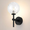 Tenterden Medium Arm IP44 Wall Light in Satin Black with Waved Round Clear Glass Diffuser