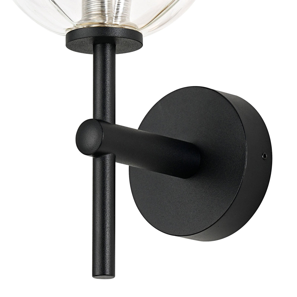 Tenterden Medium Arm IP44 Wall Light in Satin Black with Waved Round Clear Glass Diffuser