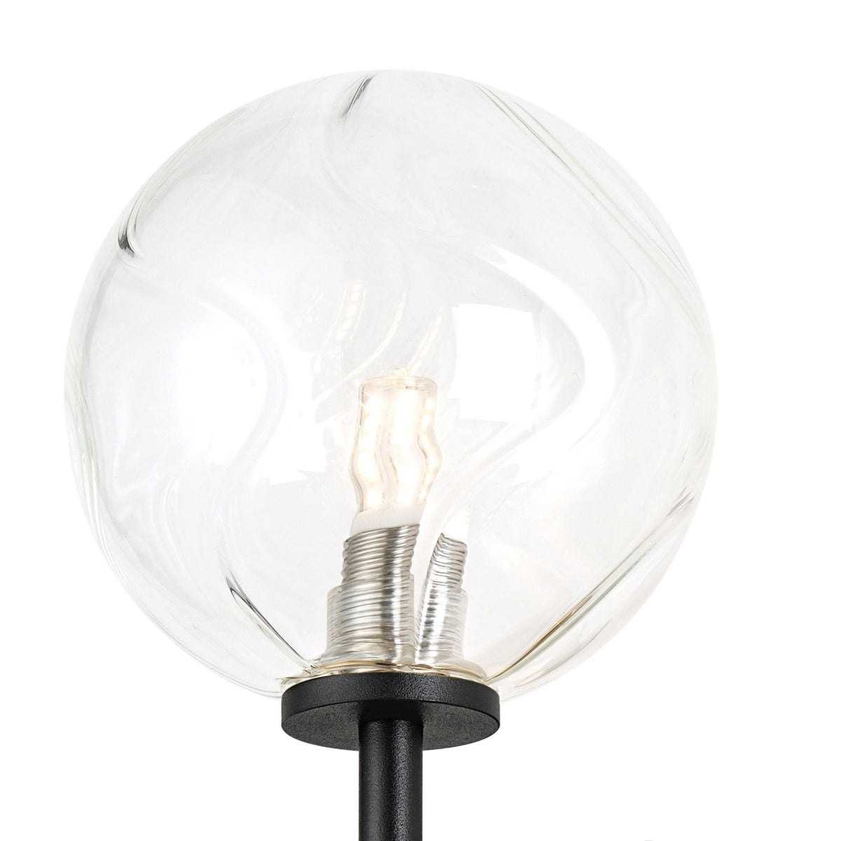 Tenterden Medium Arm IP44 Wall Light in Satin Black with Waved Round Clear Glass Diffuser