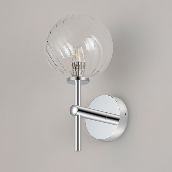 Tenterden Medium Arm IP44 Wall Light in Chrome with Swirl Round Clear Glass Diffuser