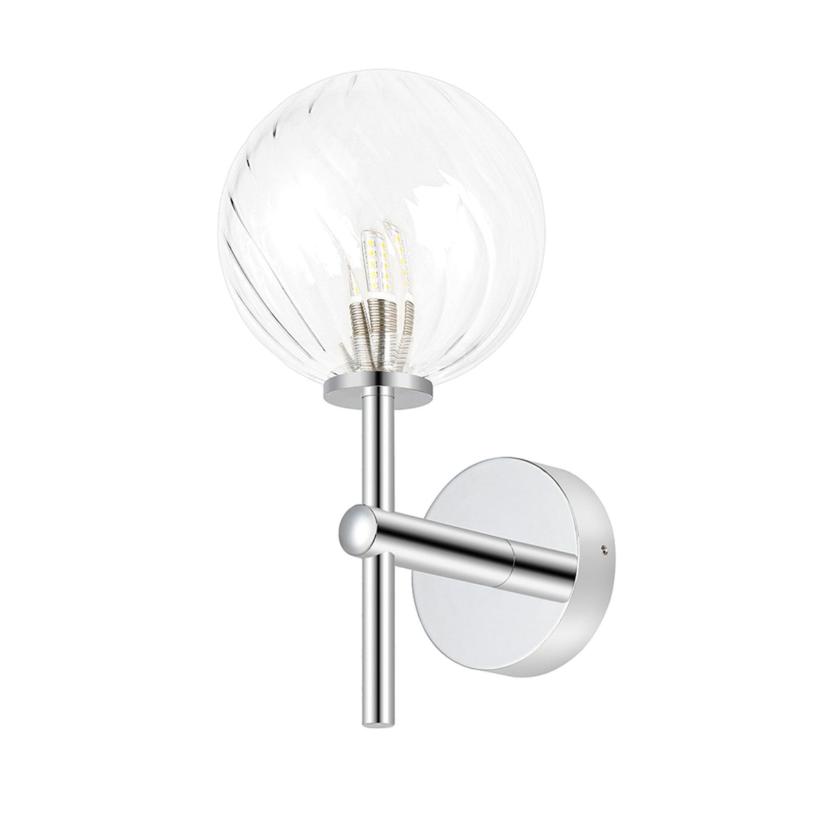 Tenterden Medium Arm IP44 Wall Light in Chrome with Swirl Round Clear Glass Diffuser