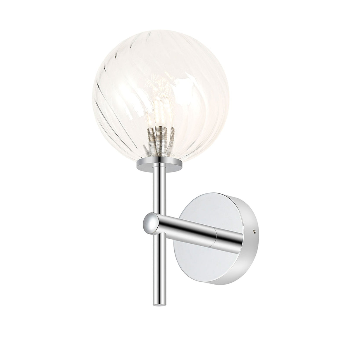 Tenterden Medium Arm IP44 Wall Light in Chrome with Swirl Round Clear Glass Diffuser