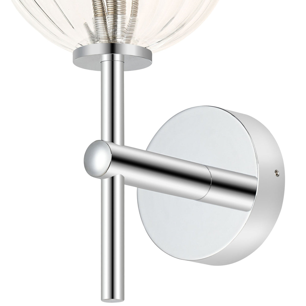 Tenterden Medium Arm IP44 Wall Light in Chrome with Swirl Round Clear Glass Diffuser