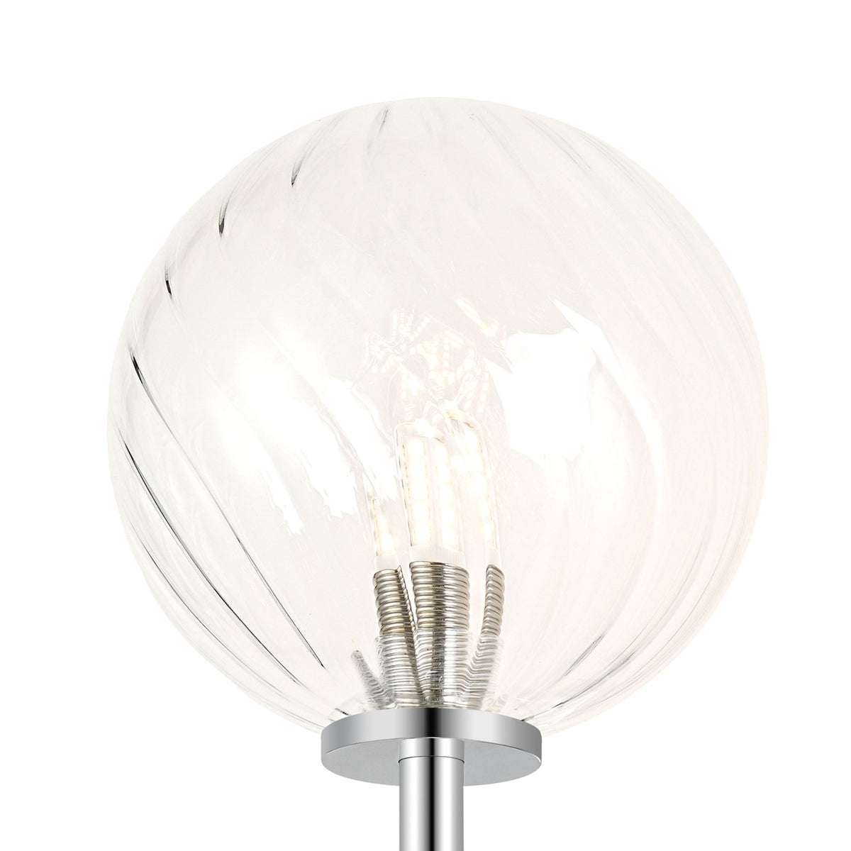 Tenterden Medium Arm IP44 Wall Light in Chrome with Swirl Round Clear Glass Diffuser