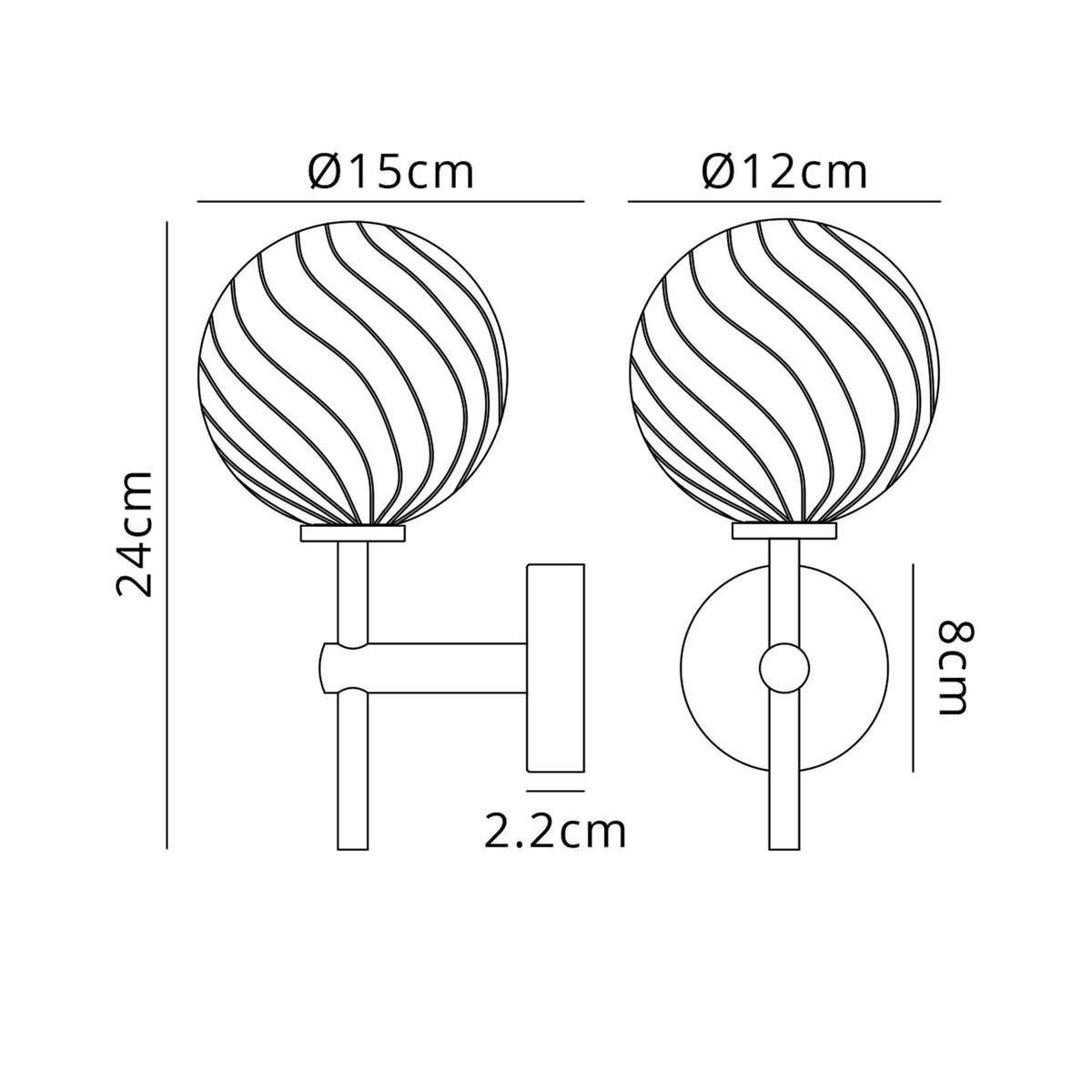 Tenterden Medium Arm IP44 Wall Light in Chrome with Swirl Round Clear Glass Diffuser