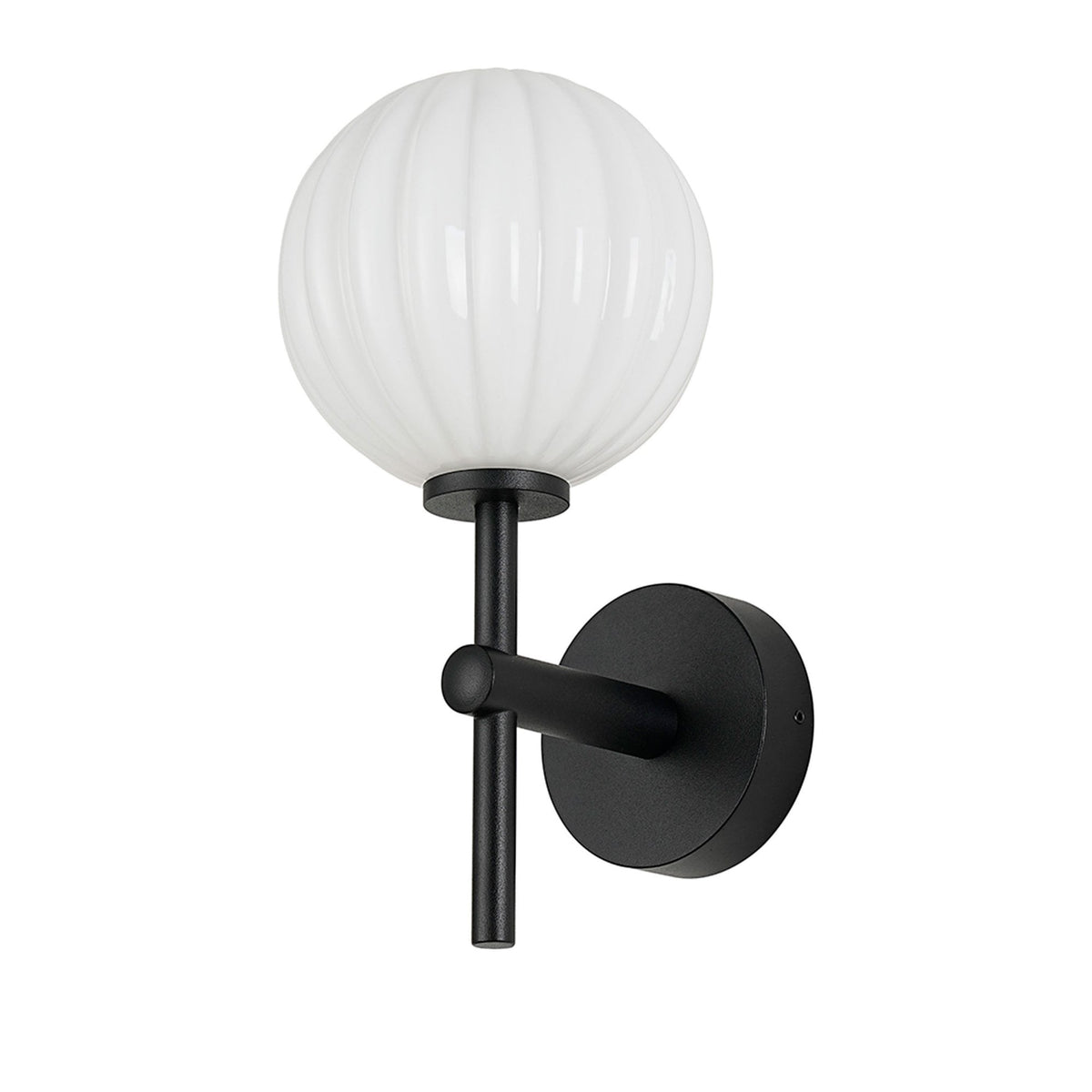 Tenterden Medium Arm IP44 Wall Light in Satin Black with Segment Round Opal Glass Diffuser