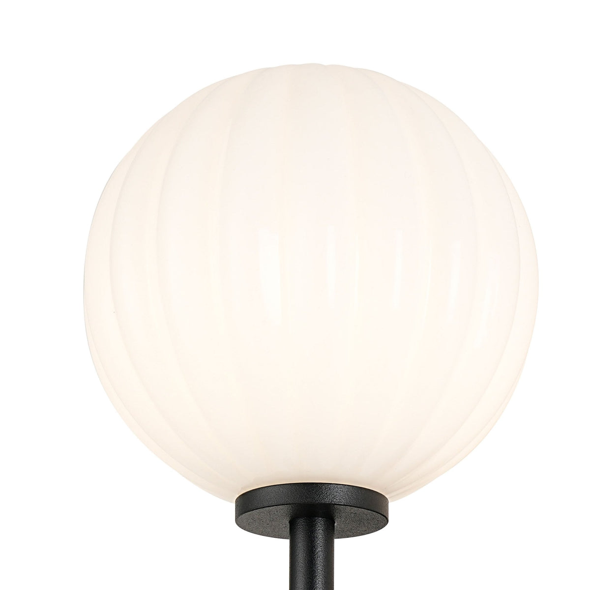 Tenterden Medium Arm IP44 Wall Light in Satin Black with Segment Round Opal Glass Diffuser