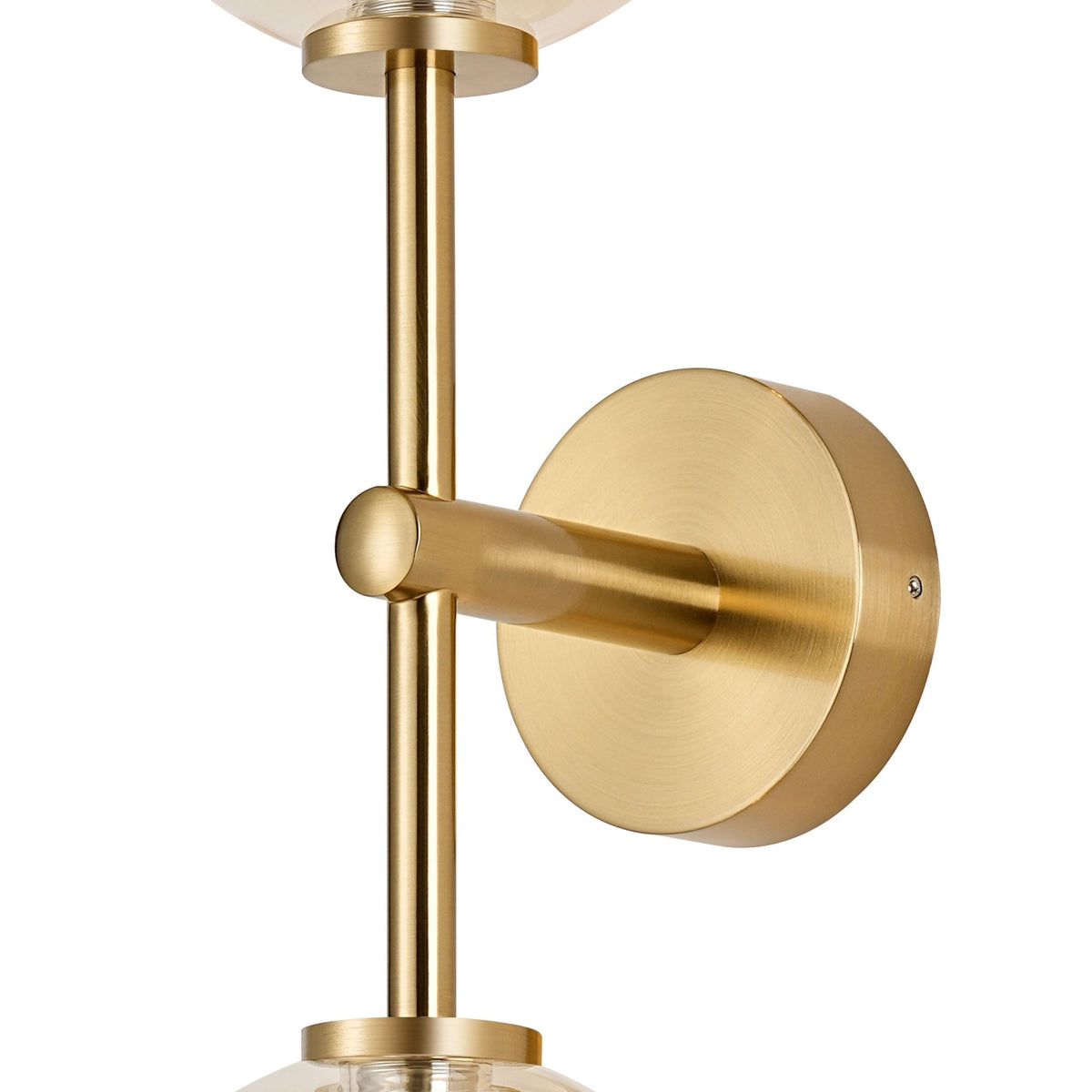 Tenterden Medium Twin Arm IP44 Wall Light in Brass Gold with Smooth Round Amber Glass Diffusers