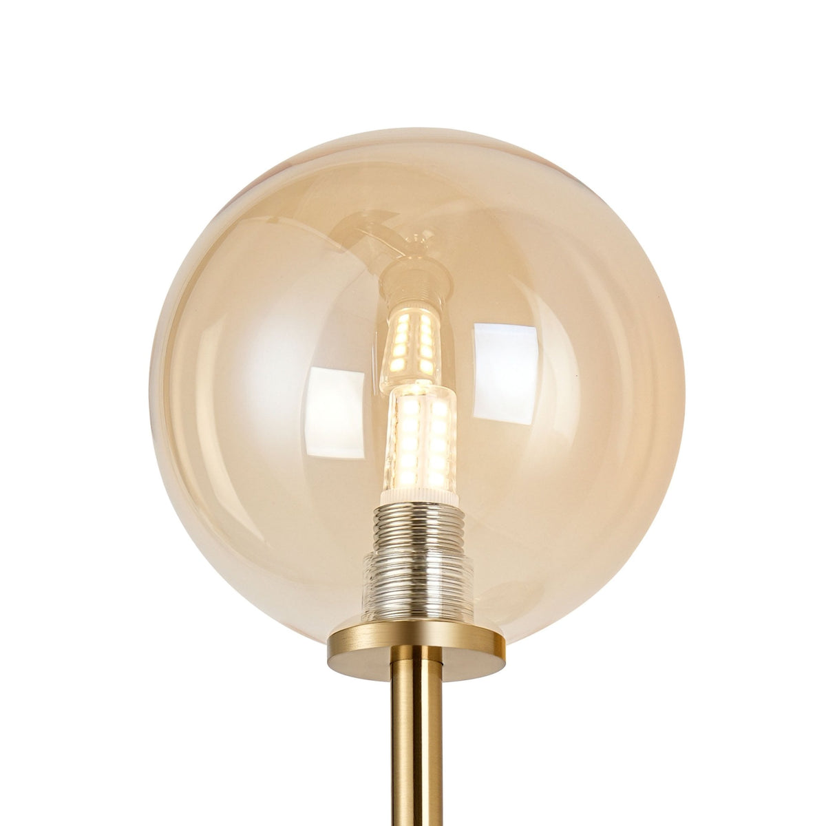 Tenterden Medium Twin Arm IP44 Wall Light in Brass Gold with Smooth Round Amber Glass Diffusers