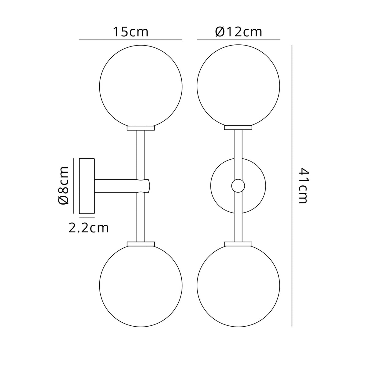 Tenterden Medium Twin Arm IP44 Wall Light in Brass Gold with Smooth Round Amber Glass Diffusers
