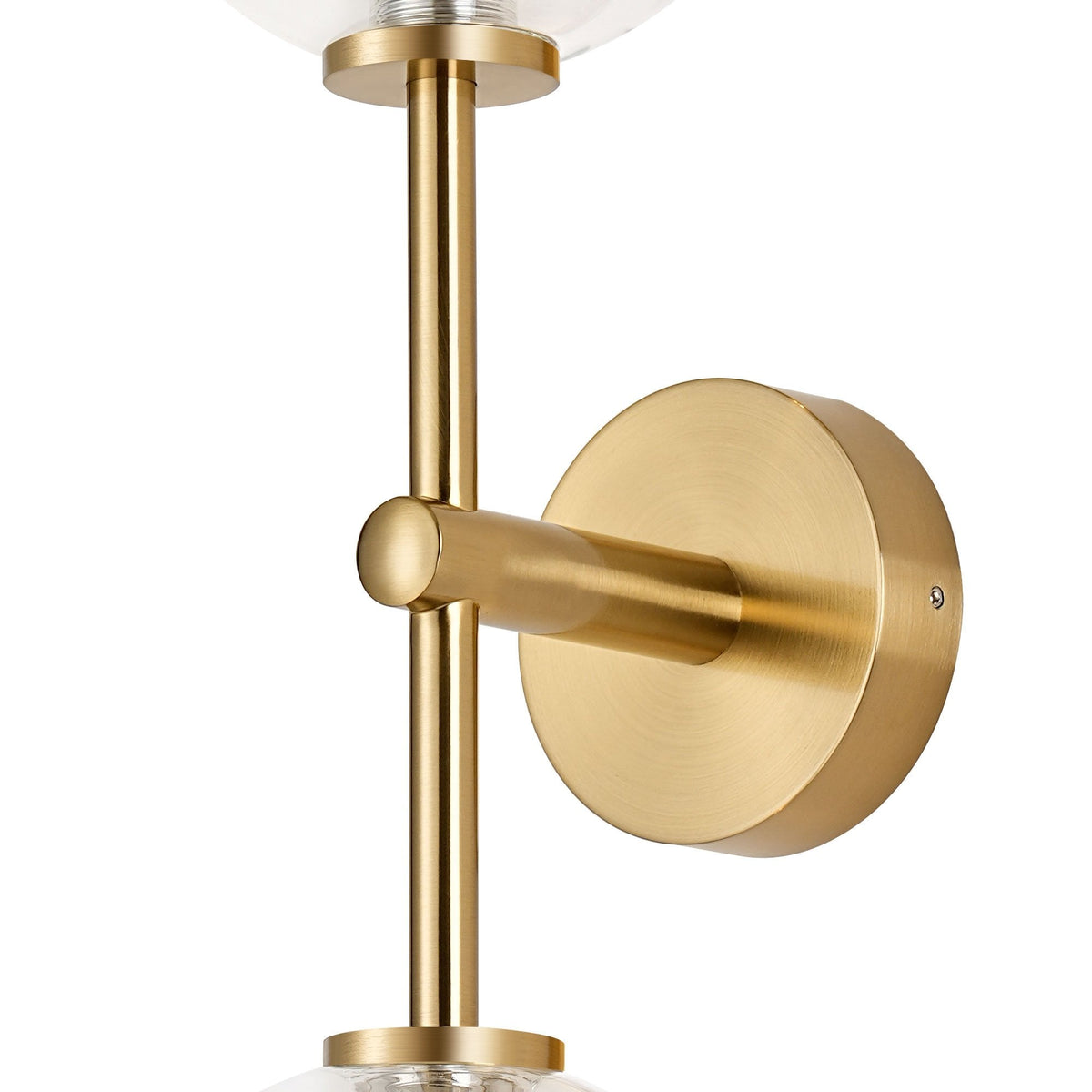 Tenterden Medium Twin Arm IP44 Wall Light in Brass Gold with Smooth Round Clear Glass Diffusers