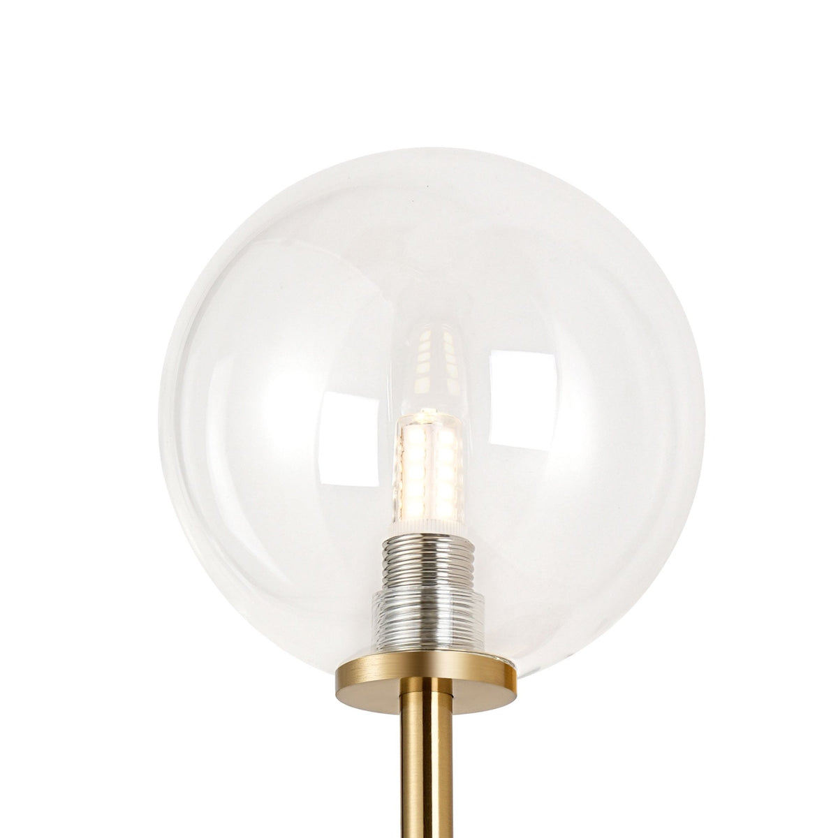 Tenterden Medium Twin Arm IP44 Wall Light in Brass Gold with Smooth Round Clear Glass Diffusers