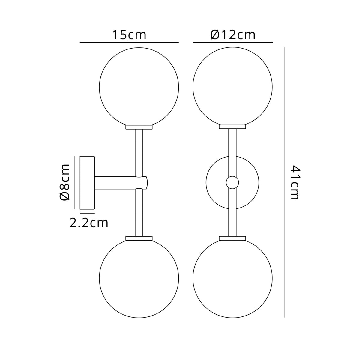 Tenterden Medium Twin Arm IP44 Wall Light in Brass Gold with Smooth Round Clear Glass Diffusers
