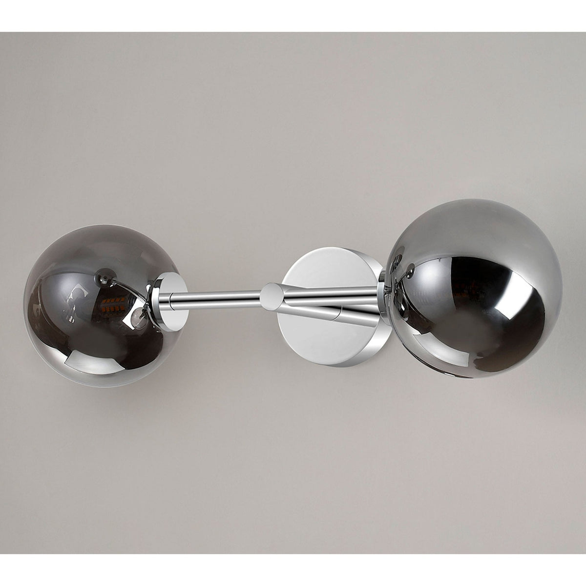 Tenterden Medium Twin Arm IP44 Wall Light in Chrome with Smooth Round Smoke Glass Diffusers