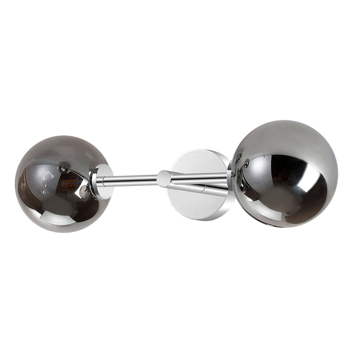 Tenterden Medium Twin Arm IP44 Wall Light in Chrome with Smooth Round Smoke Glass Diffusers