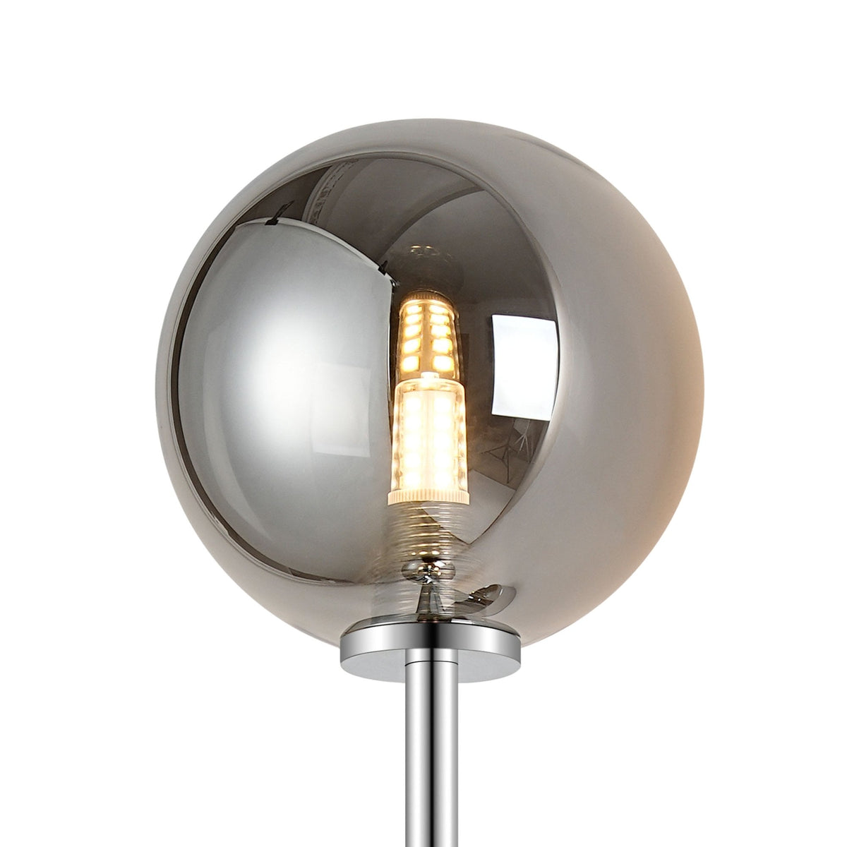 Tenterden Medium Twin Arm IP44 Wall Light in Chrome with Smooth Round Smoke Glass Diffusers