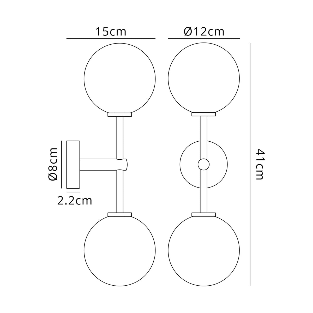 Tenterden Medium Twin Arm IP44 Wall Light in Chrome with Smooth Round Smoke Glass Diffusers