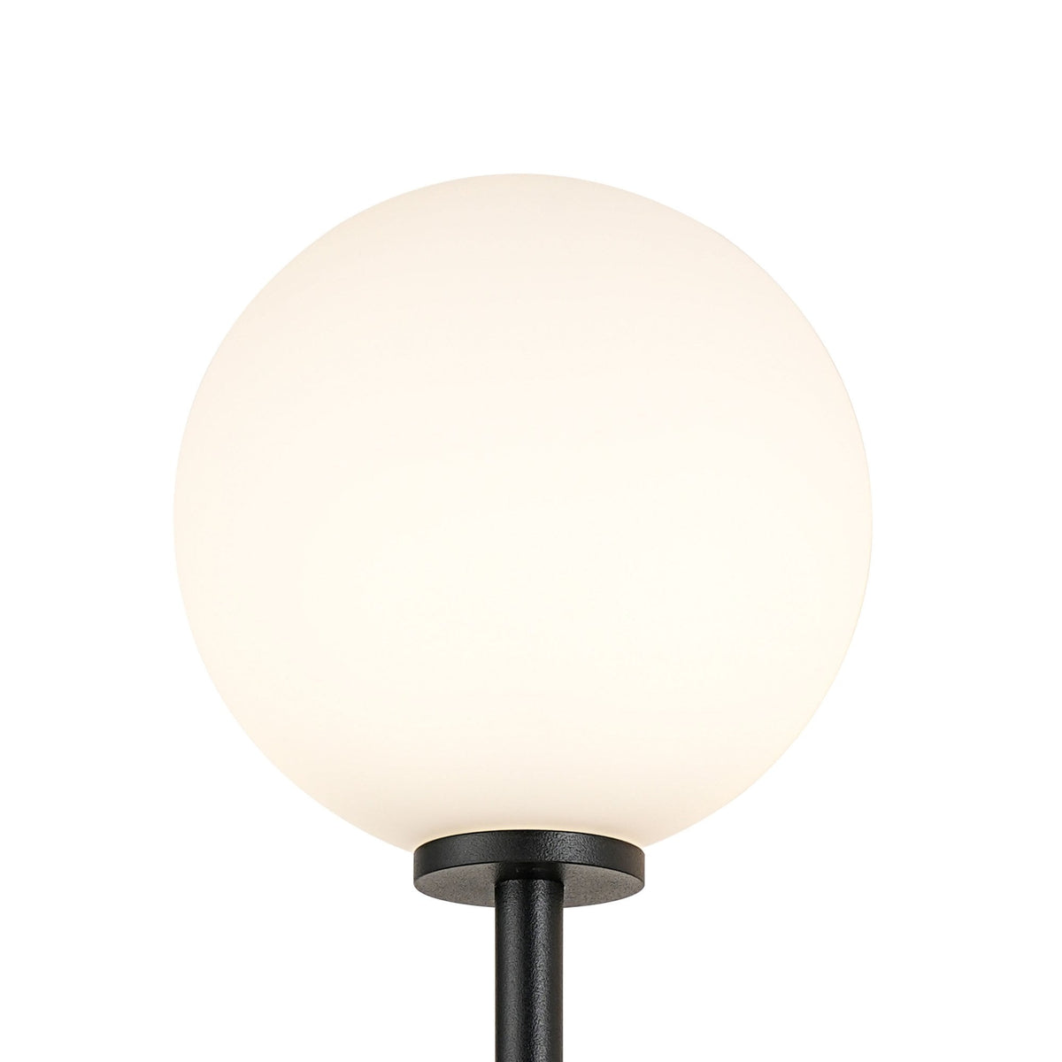 Tenterden Medium Twin Arm IP44 Wall Light in Satin Black with Smooth Round Opal Glass Diffusers