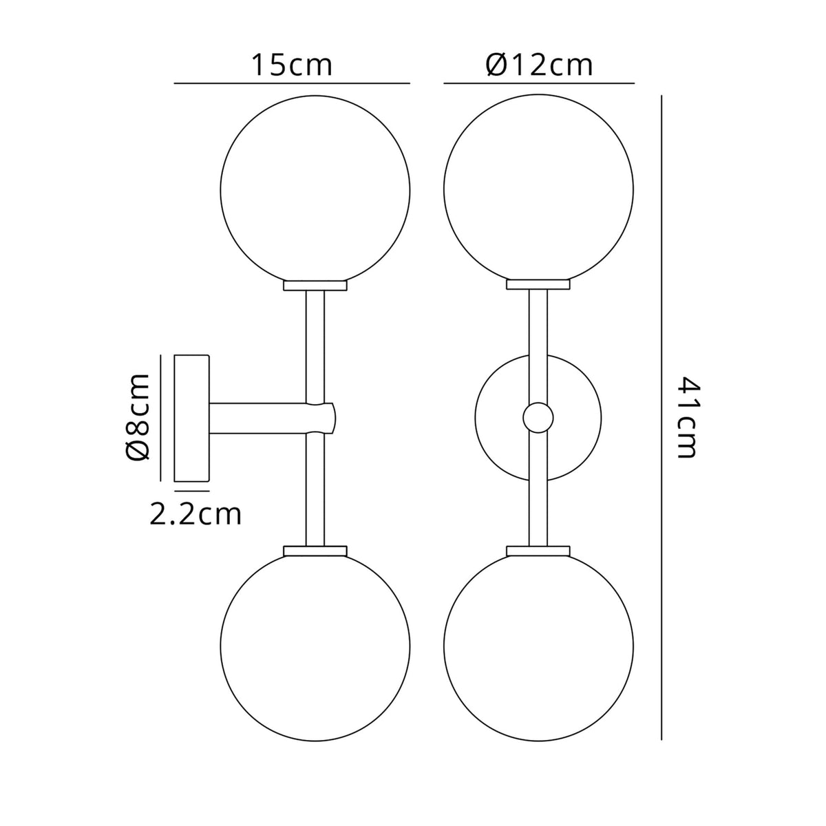 Tenterden Medium Twin Arm IP44 Wall Light in Satin Black with Smooth Round Opal Glass Diffusers