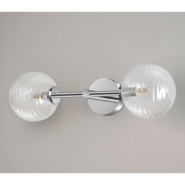 Tenterden Medium Twin Arm IP44 Wall Light in Chrome with Ribbed Round Clear Glass Diffusers