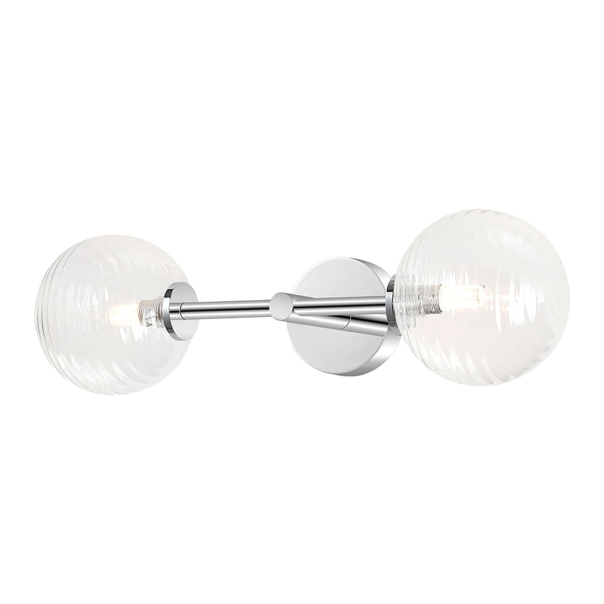 Tenterden Medium Twin Arm IP44 Wall Light in Chrome with Ribbed Round Clear Glass Diffusers