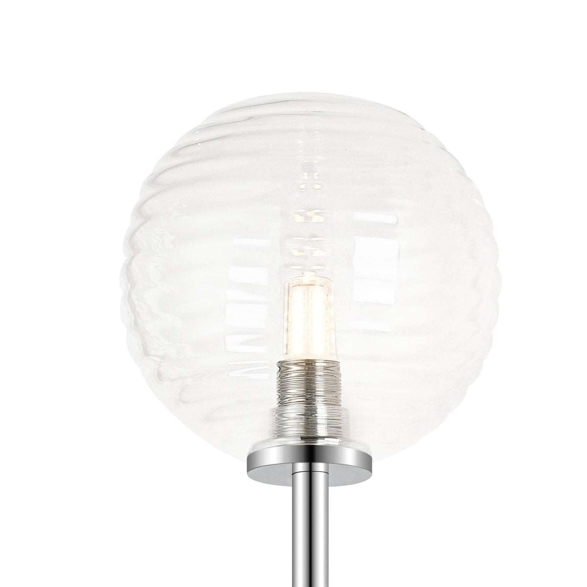 Tenterden Medium Twin Arm IP44 Wall Light in Chrome with Ribbed Round Clear Glass Diffusers