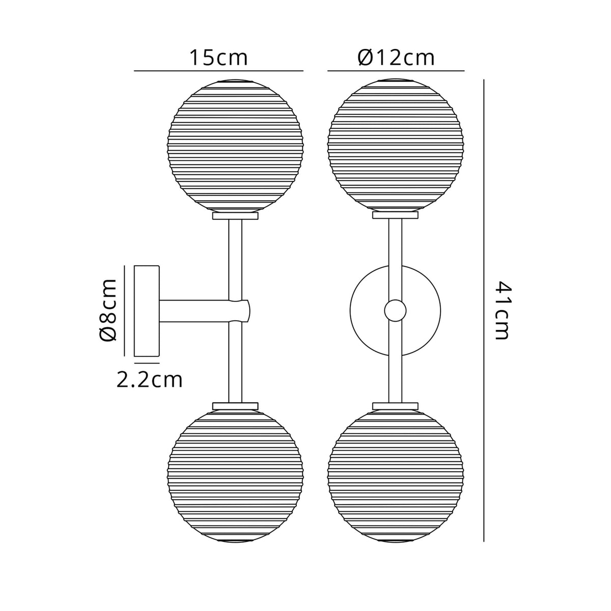 Tenterden Medium Twin Arm IP44 Wall Light in Chrome with Ribbed Round Clear Glass Diffusers