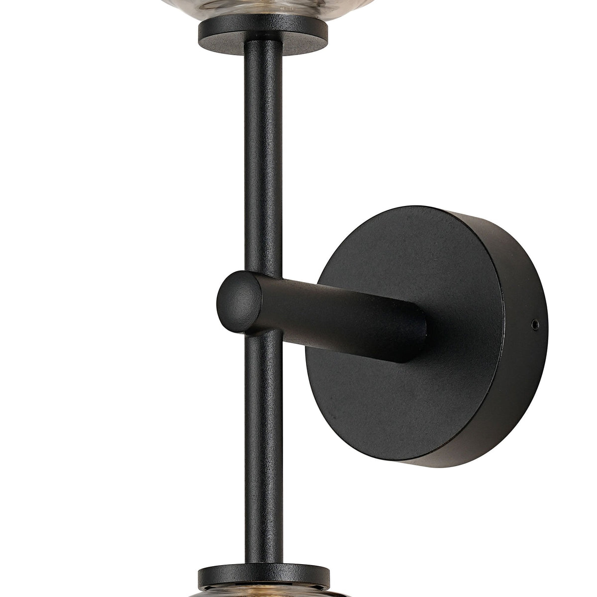 Tenterden Medium Twin Arm IP44 Wall Light in Satin Black with Ribbed Round Smoke Glass Diffusers