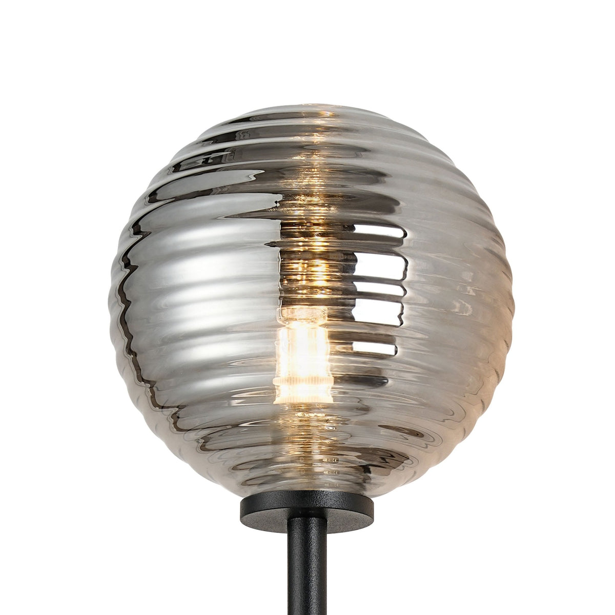 Tenterden Medium Twin Arm IP44 Wall Light in Satin Black with Ribbed Round Smoke Glass Diffusers