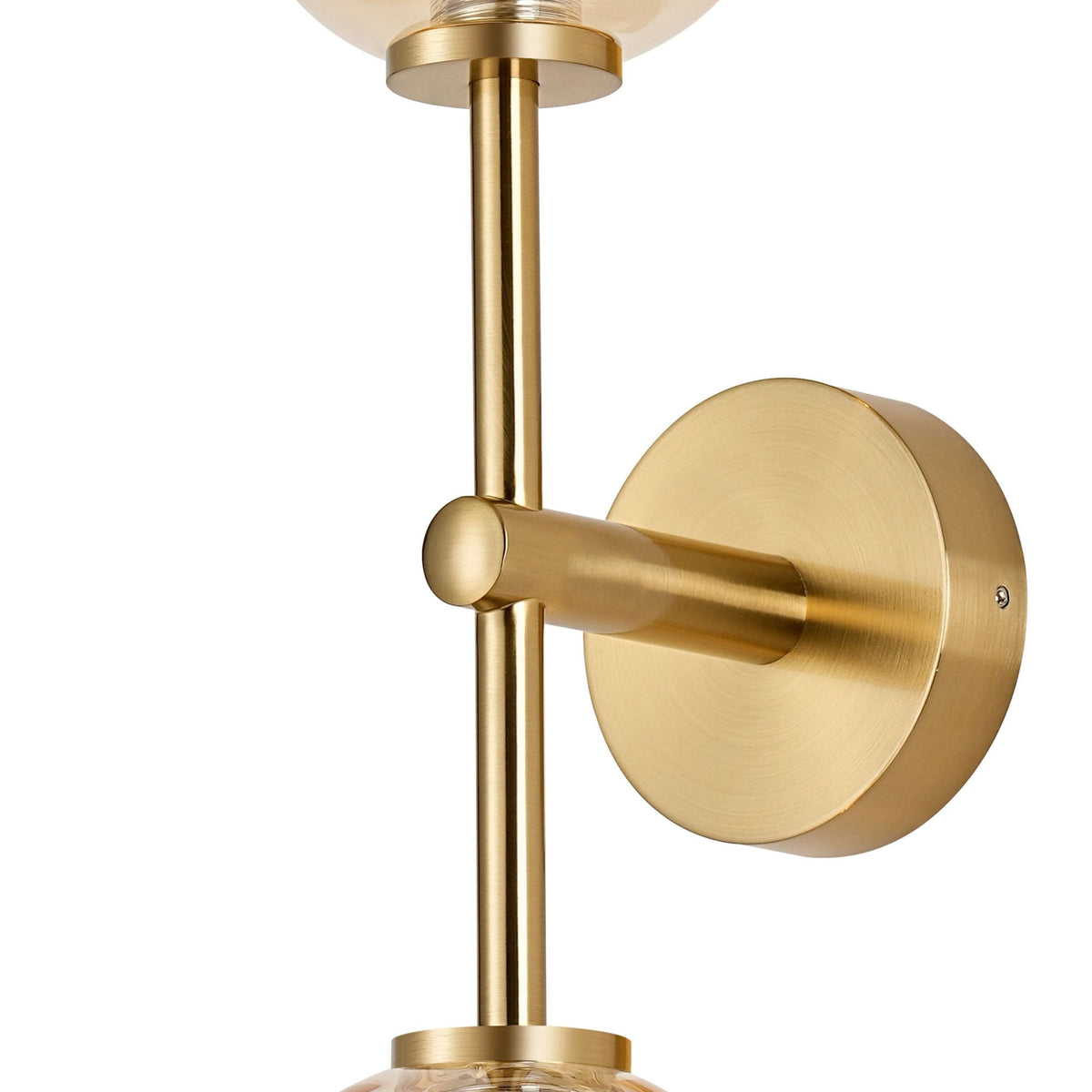 Tenterden Medium Twin Arm IP44 Wall Light in Brass Gold with Smooth Tubular Amber Glass Diffusers