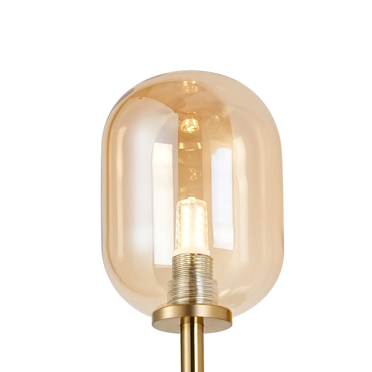 Tenterden Medium Twin Arm IP44 Wall Light in Brass Gold with Smooth Tubular Amber Glass Diffusers