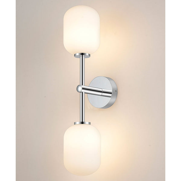 Tenterden Medium Twin Arm IP44 Wall Light in Chrome with Smooth Tubular Opal Glass Diffusers