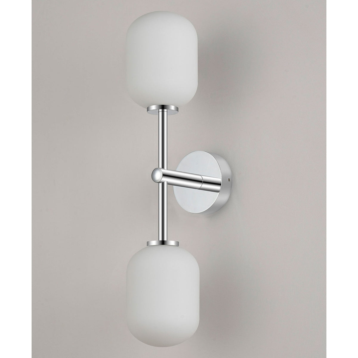 Tenterden Medium Twin Arm IP44 Wall Light in Chrome with Smooth Tubular Opal Glass Diffusers