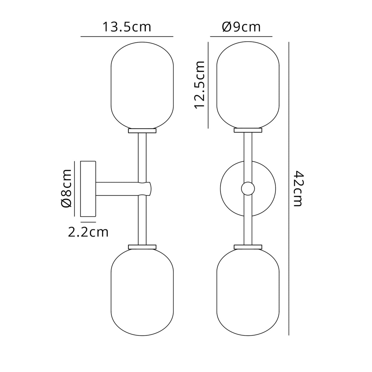 Tenterden Medium Twin Arm IP44 Wall Light in Chrome with Smooth Tubular Opal Glass Diffusers
