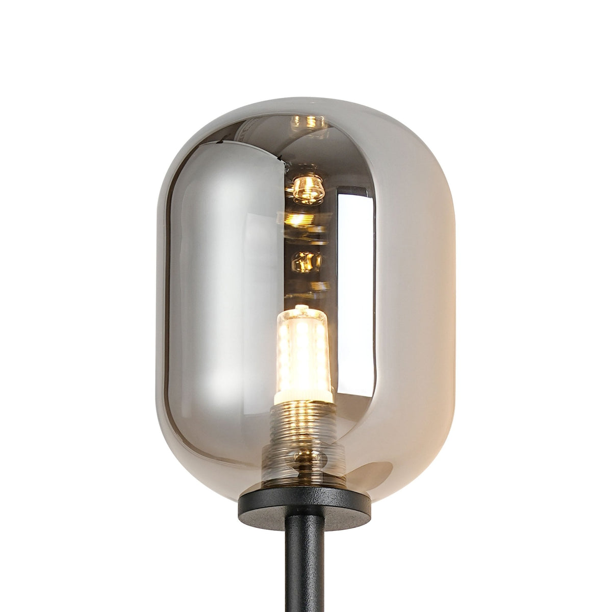 Tenterden Medium Twin Arm IP44 Wall Light in Satin Black with Smooth Tubular Smoke Glass Diffusers