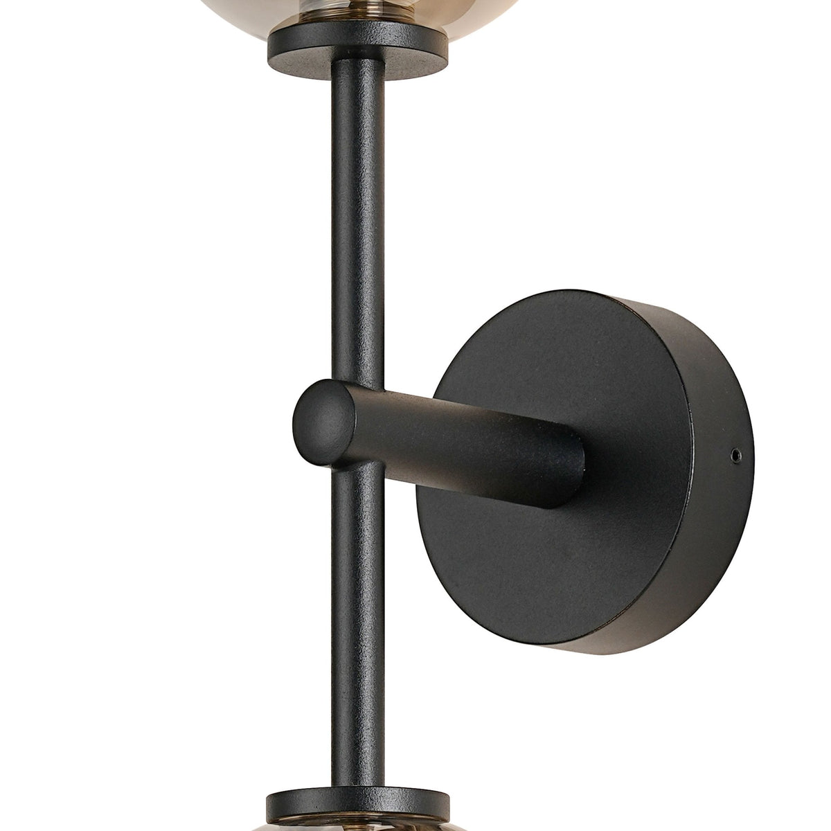 Tenterden Medium Twin Arm IP44 Wall Light in Satin Black with Smooth Tubular Smoke Glass Diffusers