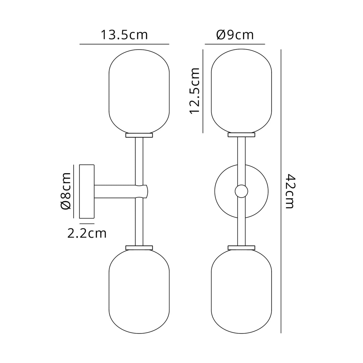 Tenterden Medium Twin Arm IP44 Wall Light in Satin Black with Smooth Tubular Smoke Glass Diffusers