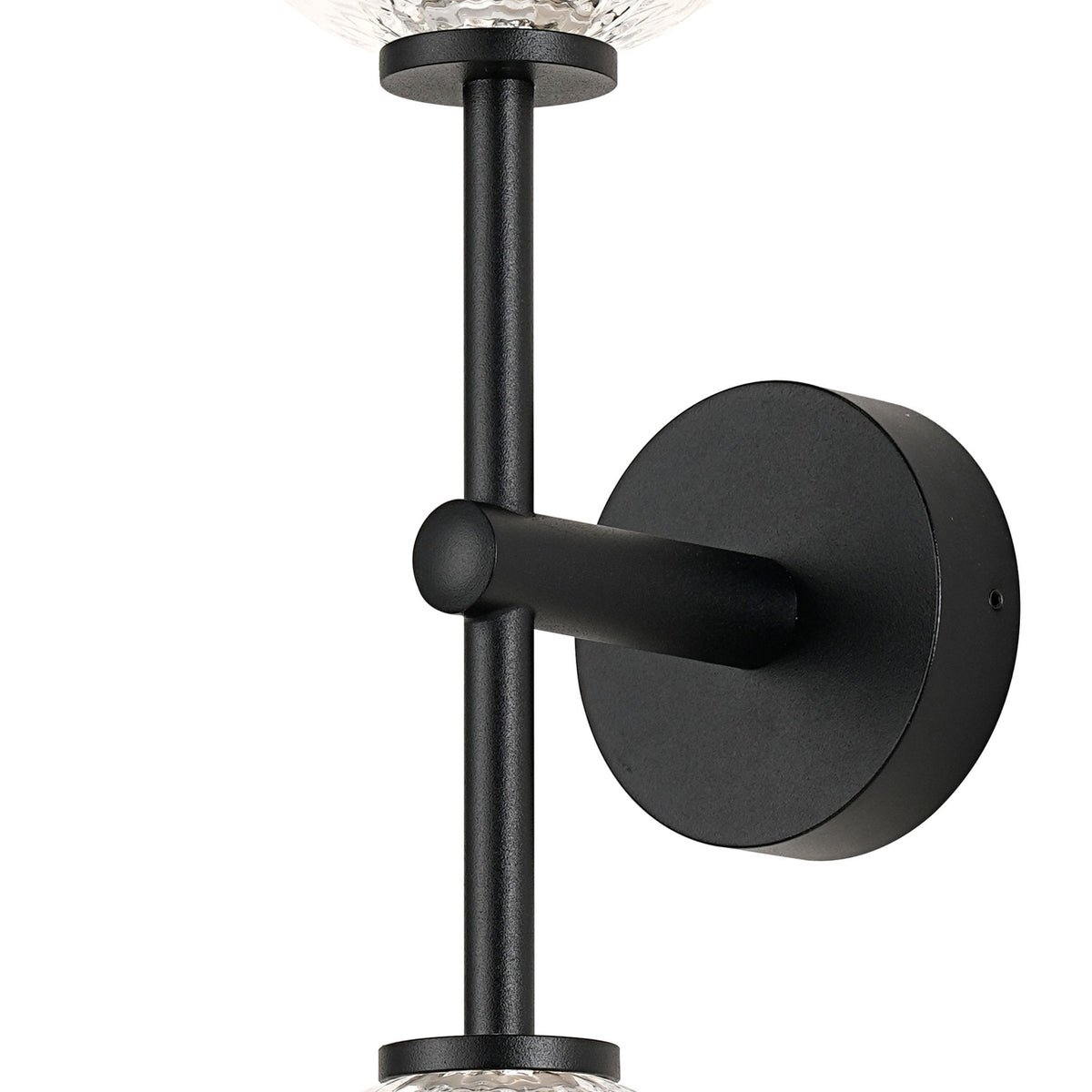 Tenterden Medium Twin Arm IP44 Wall Light in Satin Black with Cross Pattern Round Clear Glass Diffusers
