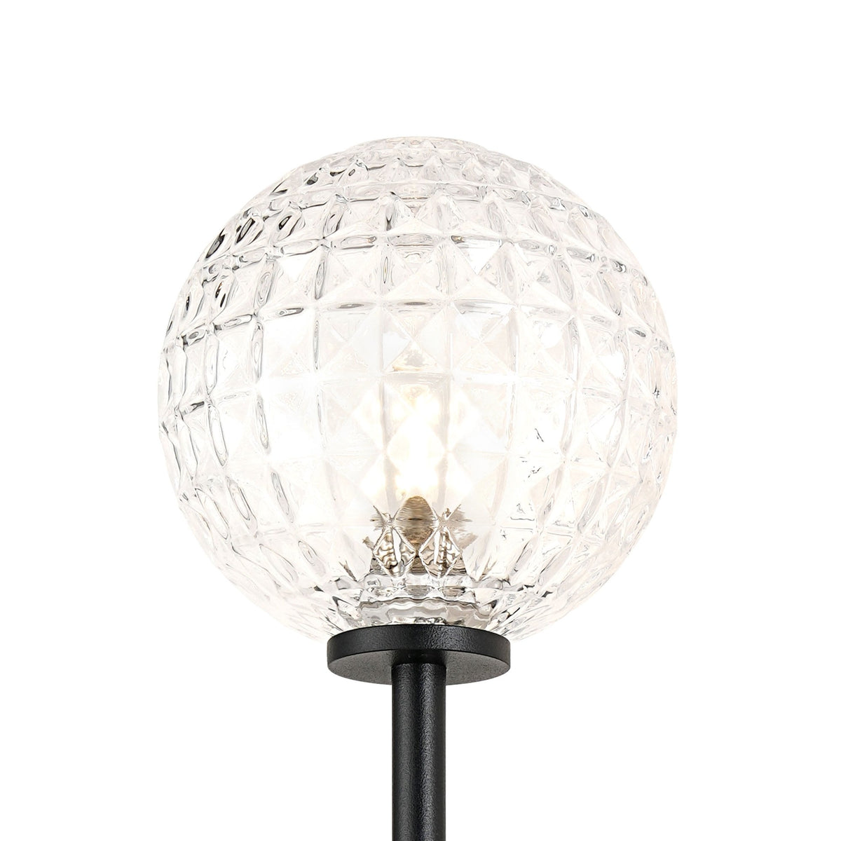 Tenterden Medium Twin Arm IP44 Wall Light in Satin Black with Cross Pattern Round Clear Glass Diffusers