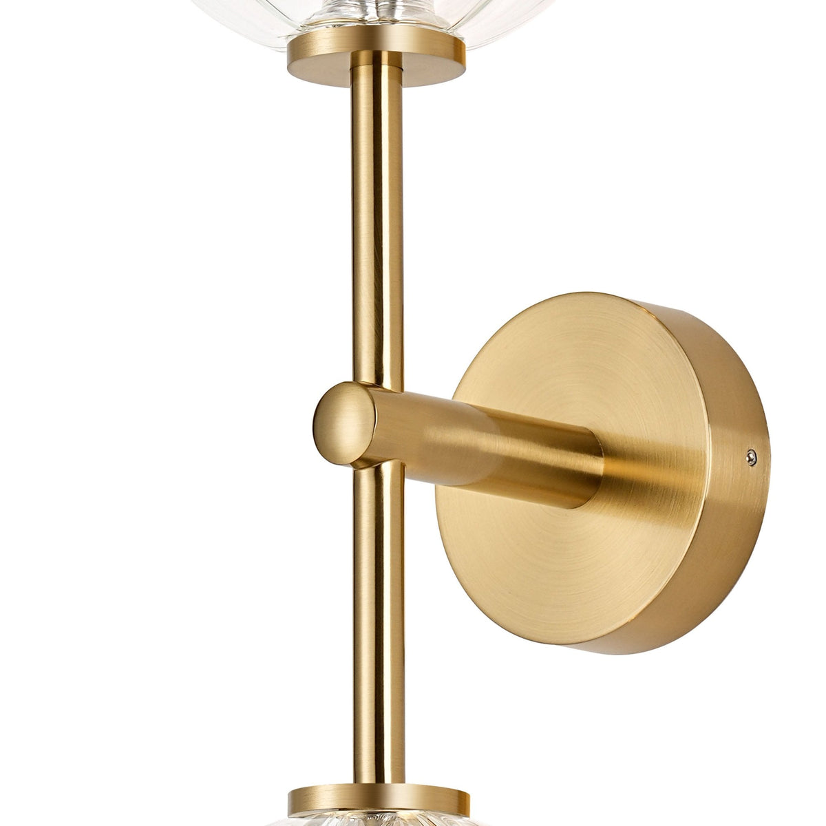 Tenterden Medium Twin Arm IP44 Wall Light in Brass Gold with Waved Round Clear Glass Diffusers