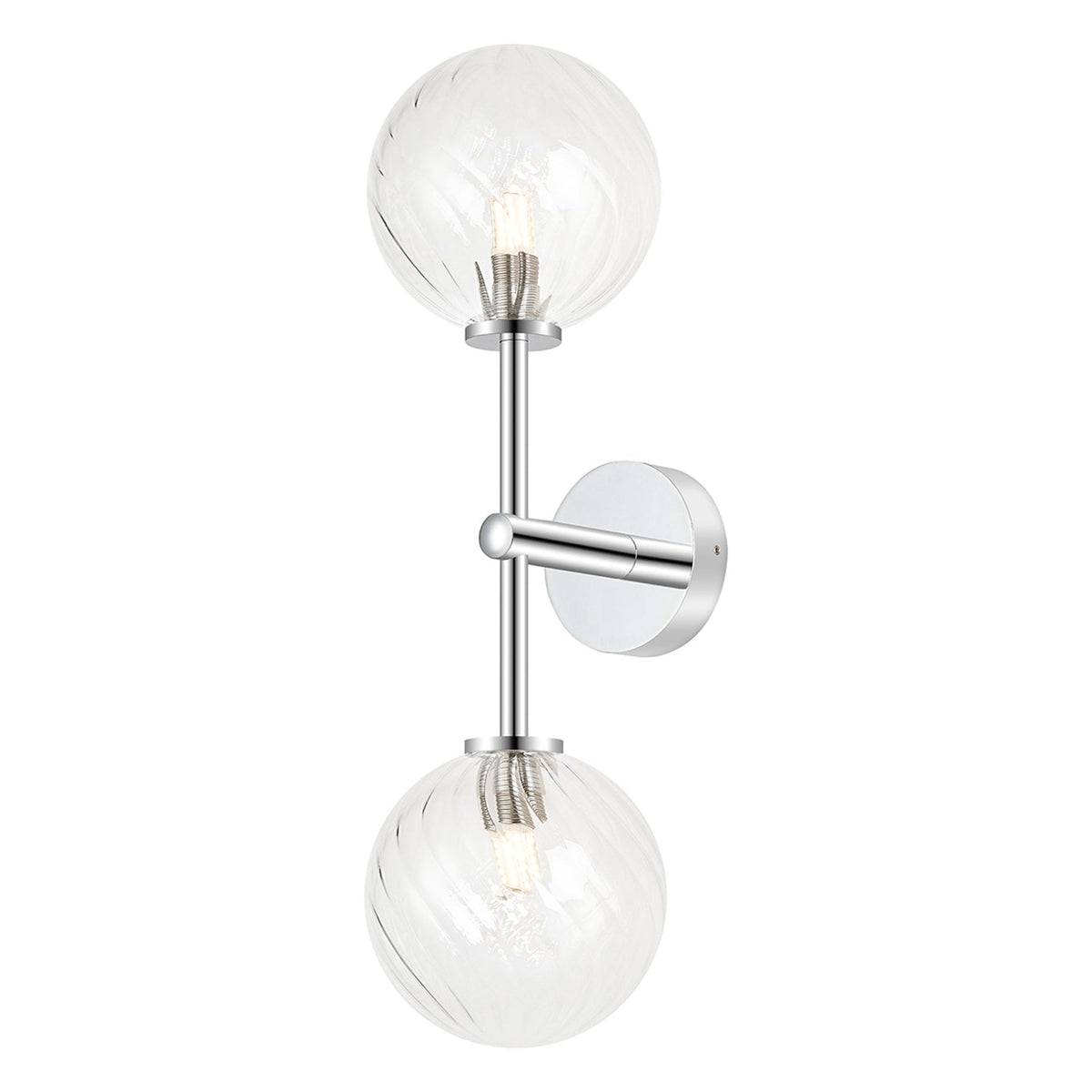 Tenterden Medium Twin Arm IP44 Wall Light in Chrome with Swirl Round Clear Glass Diffusers
